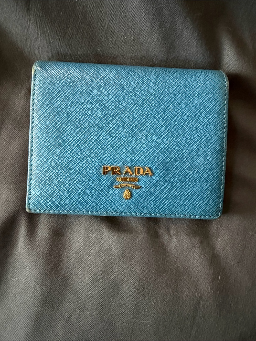 Prada Blue Saffiano Leather Compact Wallet